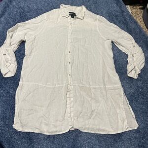 100% Linen Tahari Cream Casual Button Down Shirt Linen Swim Coverup